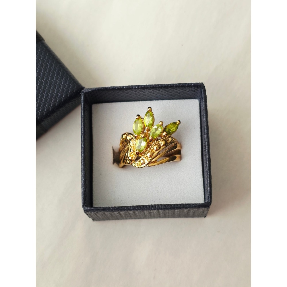 14K Gold Over Sterling Silver Peridot Marquise Cluster Ring Size 8 Vermeil